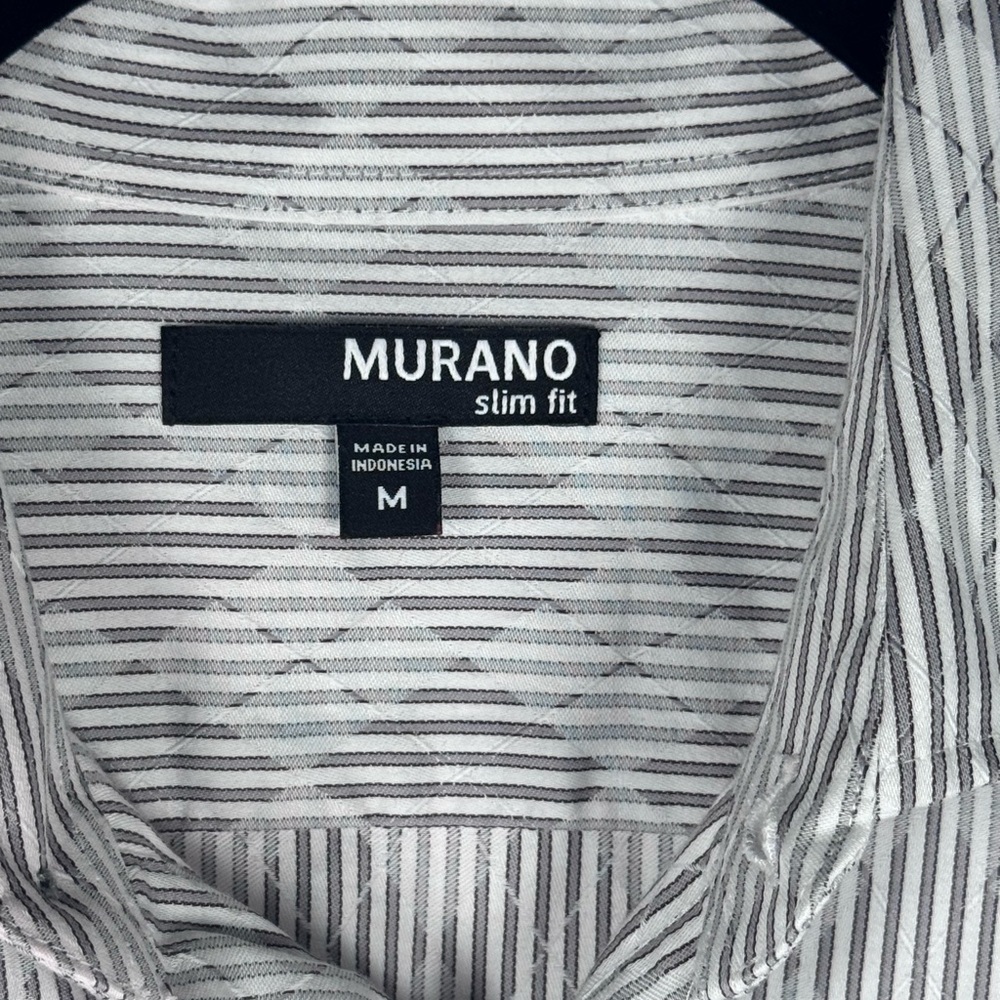 Murano Slim Fit Gray White Textured Stripe Diamond Weave Shirt Men’s M - Picture 3 of 9